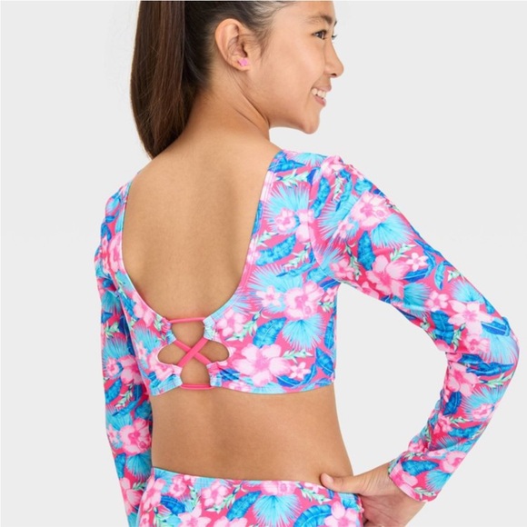 art class Pink and Blue Floral Kids Swim Rashguard - Picture 3 of 3
